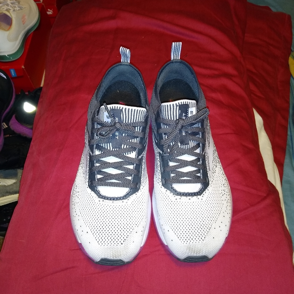 Women's Brooks, Ricochet 3, Size 10, Dark grey, light grey and a purple grape.